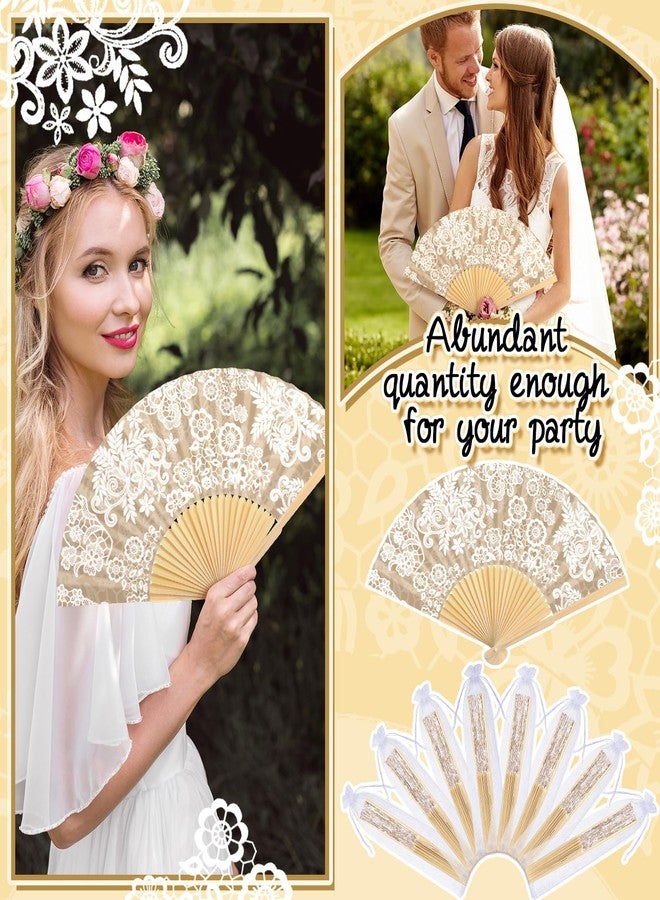 Vercraft 36 Set Wedding Hand Fans for Guests Bulk Vintage Lace Paper Fan Retro Kraft Floral Folding Fans with Organza Bags Thank You Gifts Party Favor for Wedding Ceremony Bridal Shower Bridesmaid - Image 5